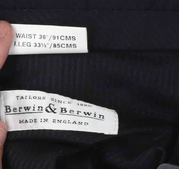 Berwin & Berwin Men's Black Dress Pants, Size 36, Formal Trousers