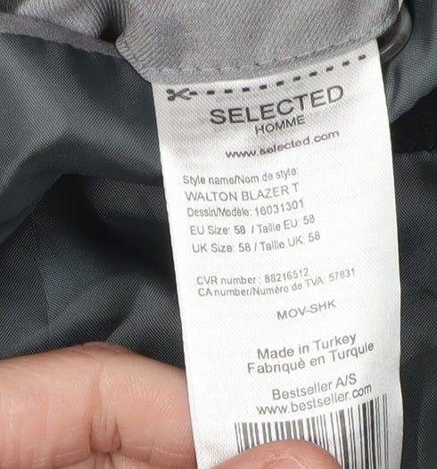 Selected Homme Men's Grey Blazer, 3XL, Single-Breasted
