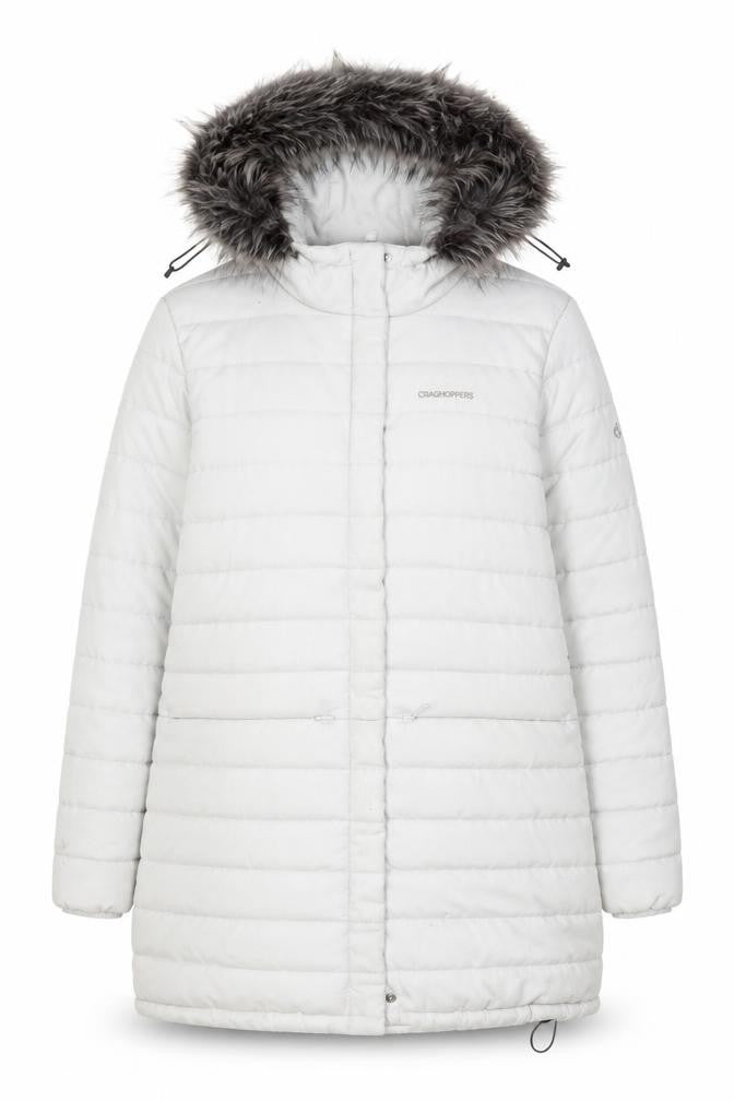 Front view of Craghoppers Women's White Puffer Jacket, size 10