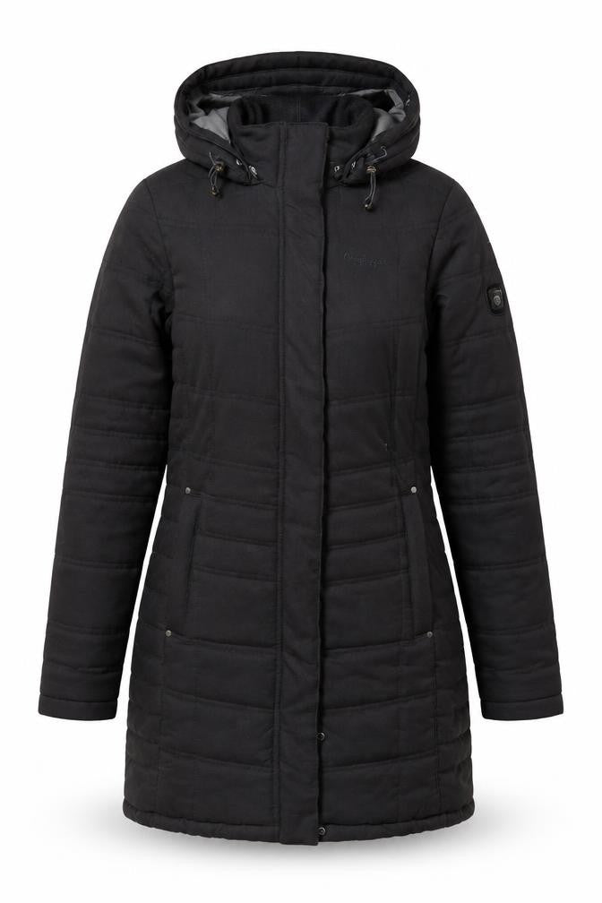 Front view of Craghoppers Women's Black Long Puffer Jacket, size 10