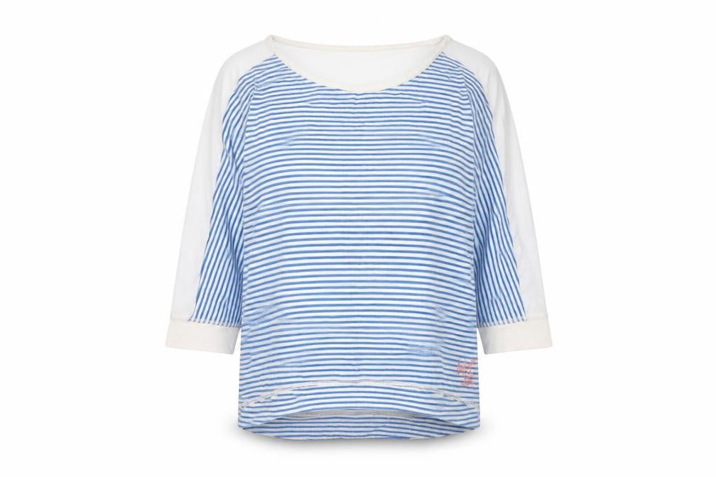 Front view of QUBA & Co. Women's Blue Striped Pullover, size 4
