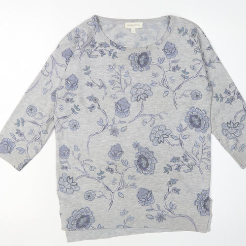 Monsoon Women's Grey Floral Pullover Jumper S