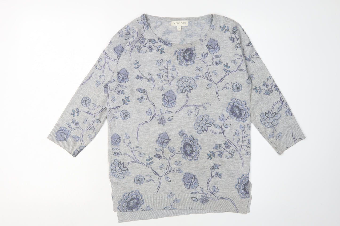 Monsoon Women's Grey Floral Pullover Jumper S