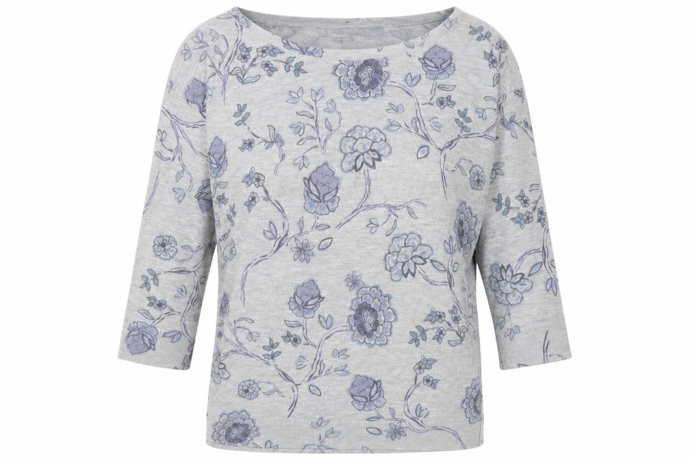 Front view of Monsoon Women's Grey Floral jumper S