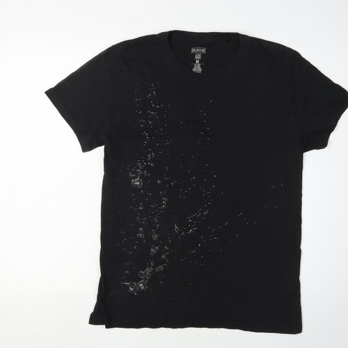Collabor + Aid Men's Black M T-Shirt, Solid Crew Neck