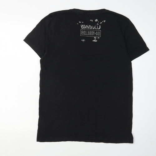 Collabor + Aid Men's Black M T-Shirt, Solid Crew Neck
