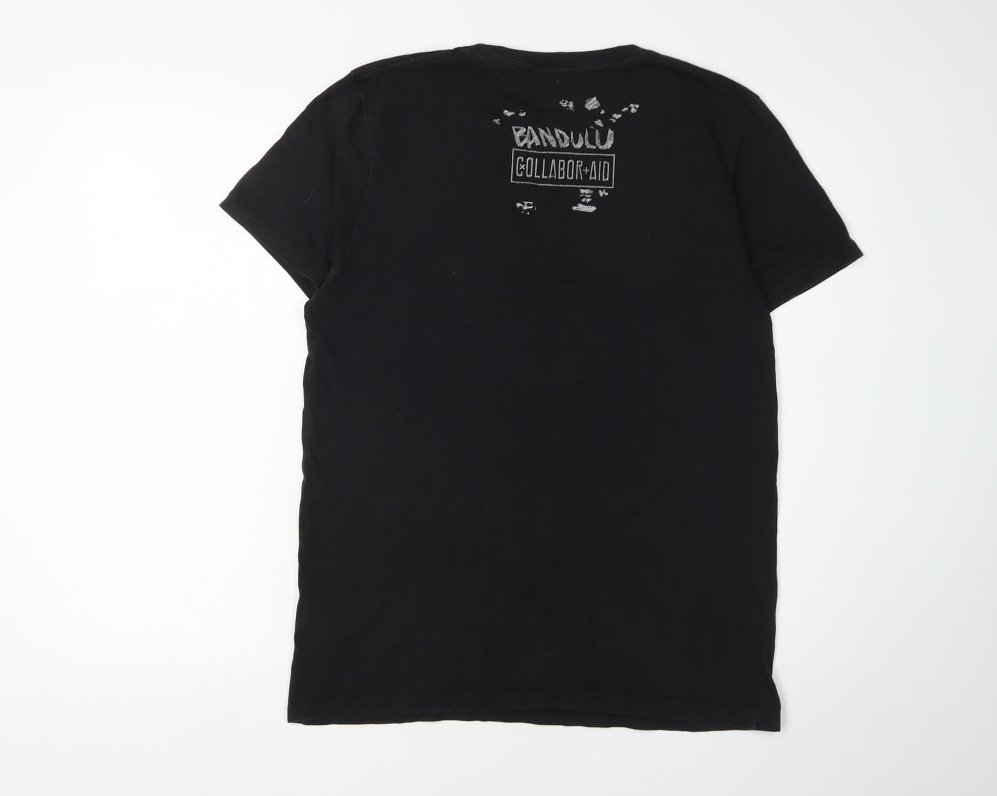 Collabor + Aid Men's Black M T-Shirt, Solid Crew Neck