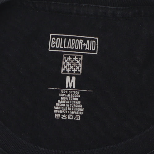 Collabor + Aid Men's Black M T-Shirt, Solid Crew Neck