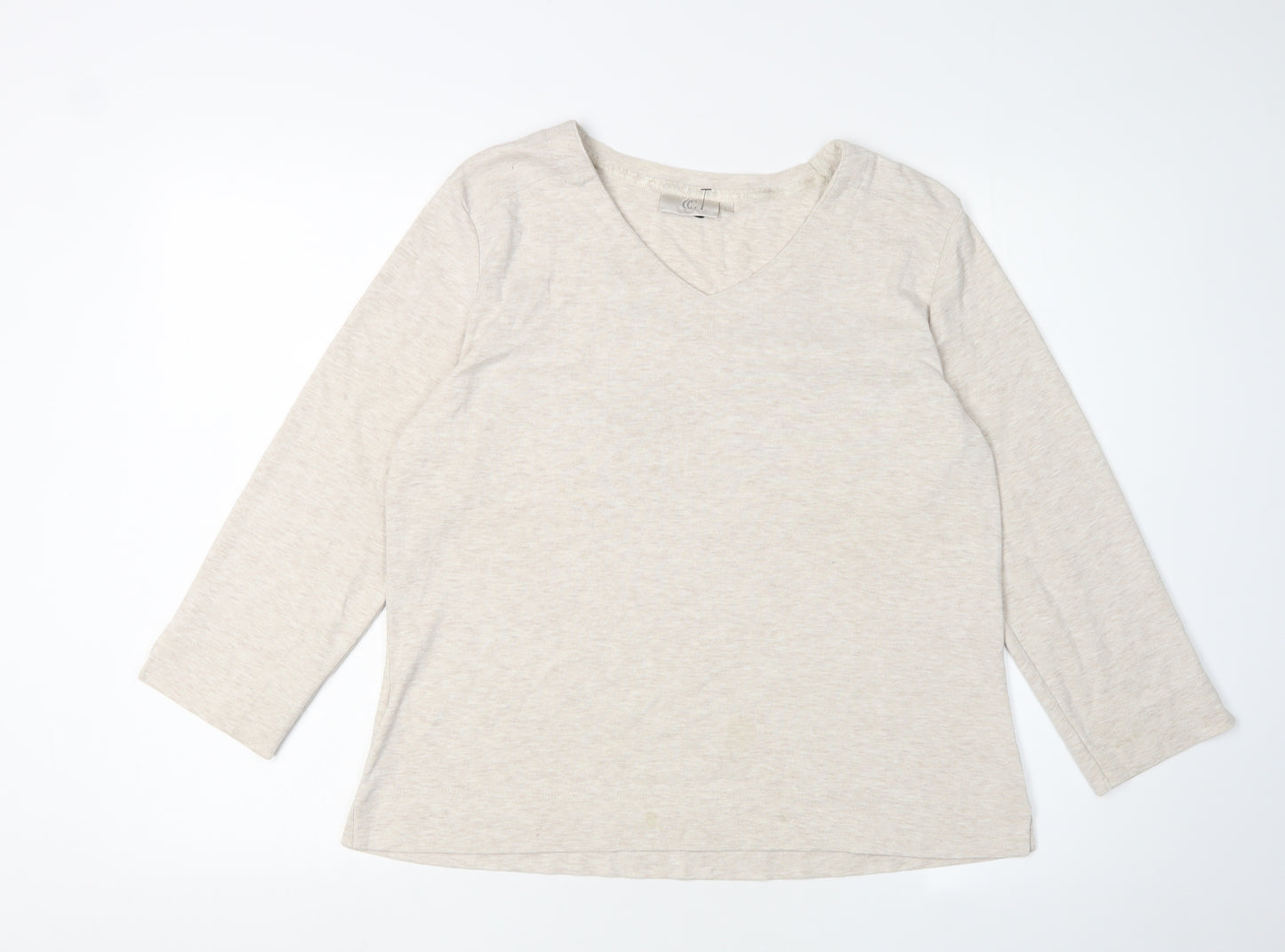 CC Women's Beige V-Neck Jersey T-Shirt, Size L