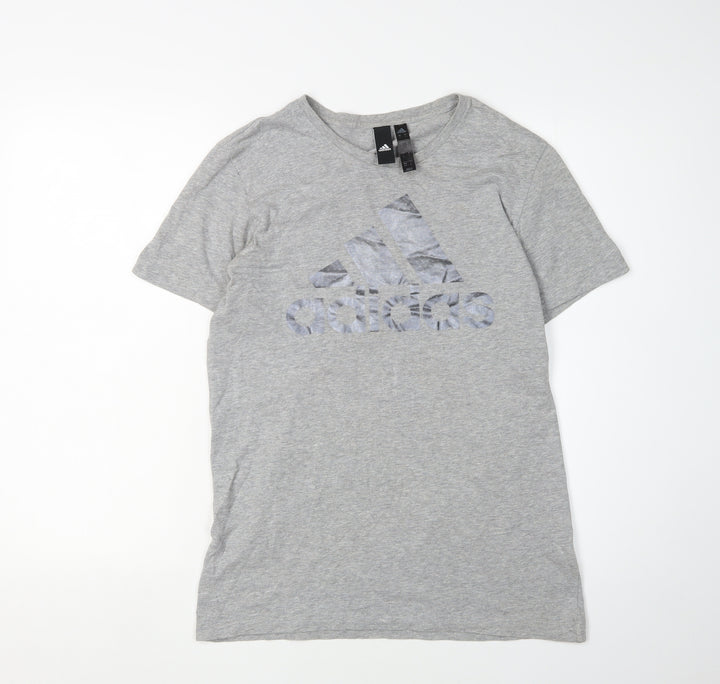 Adidas Men's Grey Cotton Short Sleeve T-Shirt S