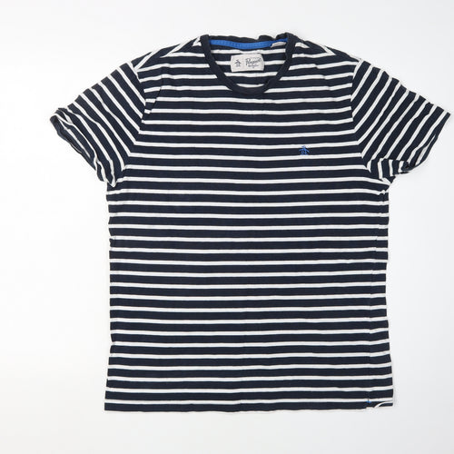 Penguin Men's Black Striped Cotton T-Shirt, Size L