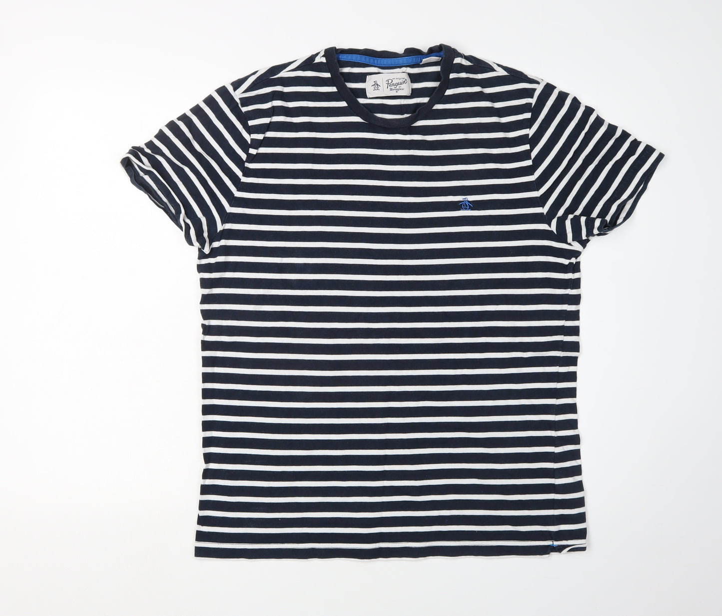 Penguin Men's Black Striped Cotton T-Shirt, Size L
