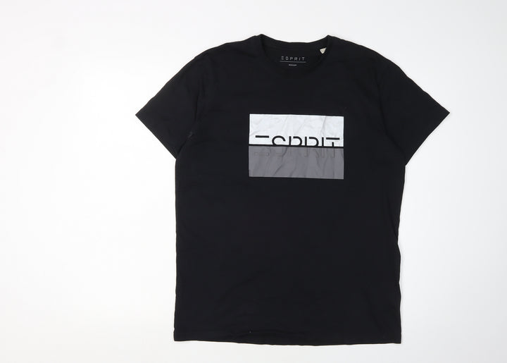 Esprit Men's Black Graphic Print T-Shirt, S, Regular Fit