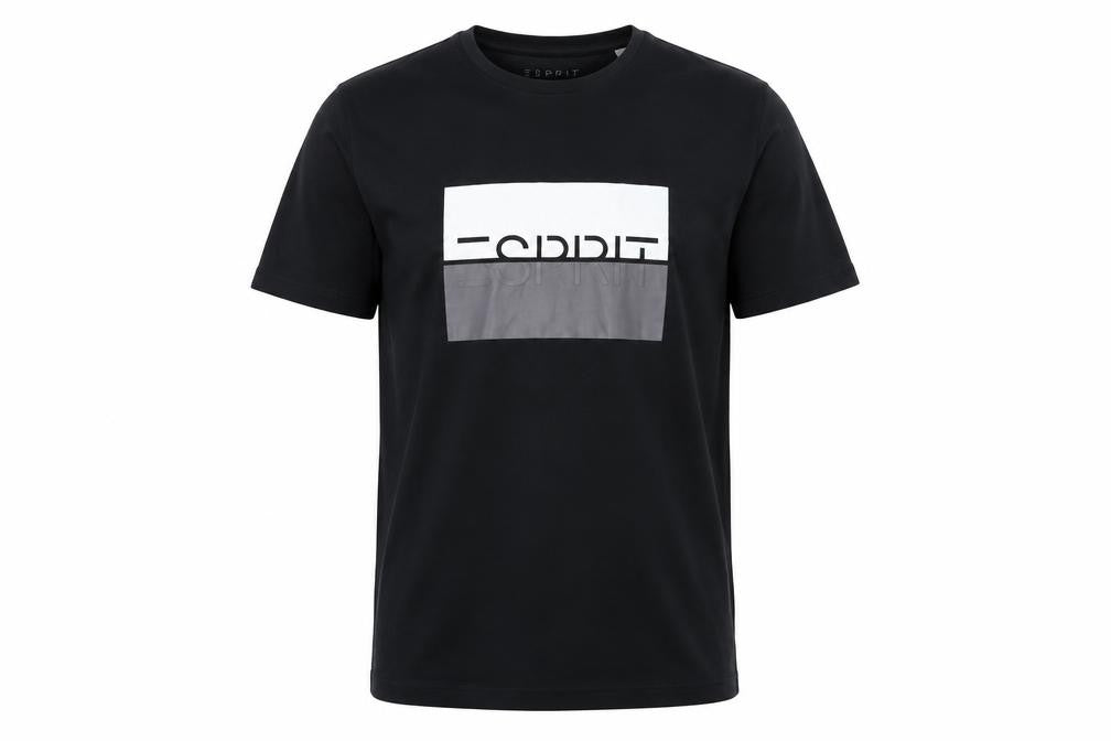 Front view of ESPRIT Men's Black Graphic Print T-Shirt, S, Regular Fit
