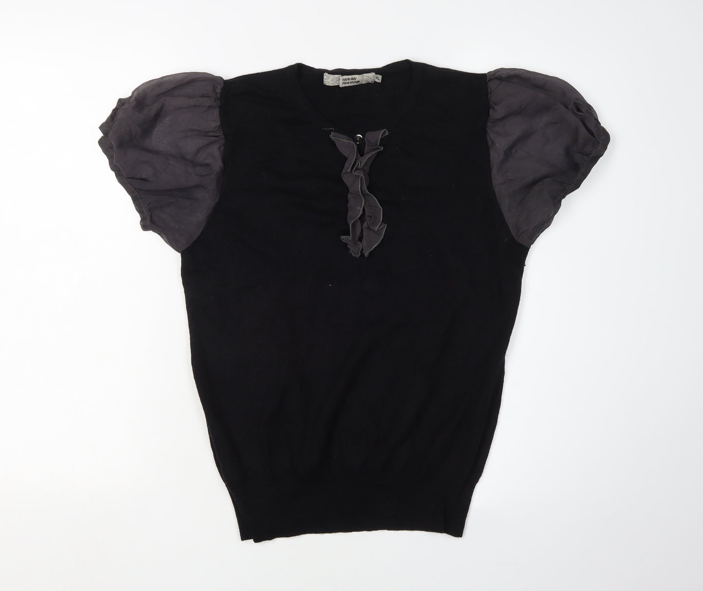 Nice Day Black Women's XL Pullover Jumper with Ruffle