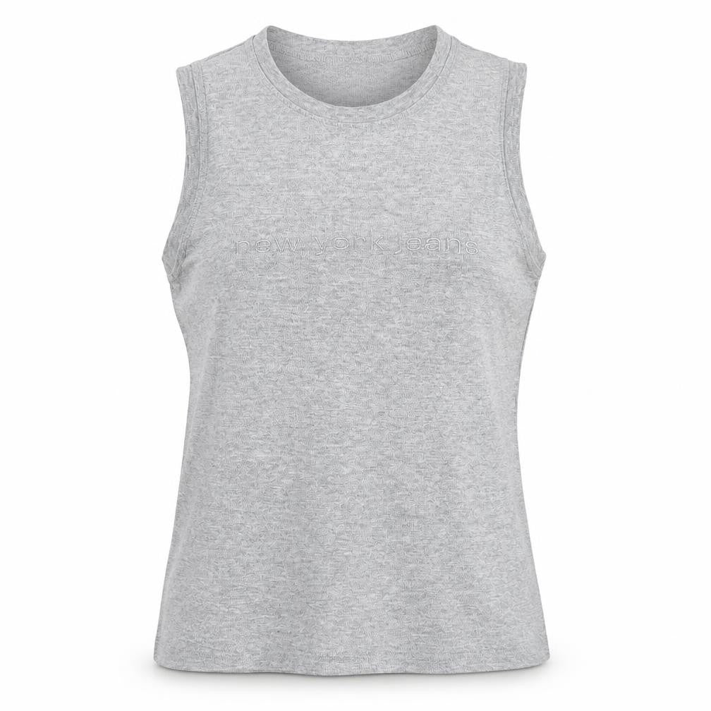 Front view of New York & Company Grey Sleeveless Women's Tank Basic Style