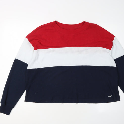 Hollister Women's Red White Blue Striped Pullover M