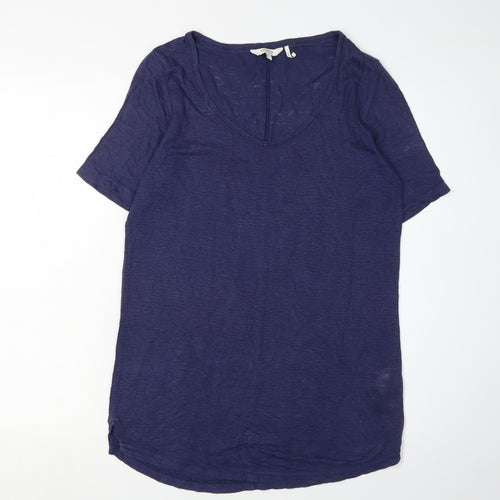 FatFace Women's Blue Linen T-Shirt, Size 8, Scoop Neck