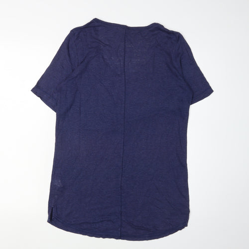 FatFace Women's Blue Linen T-Shirt, Size 8, Scoop Neck