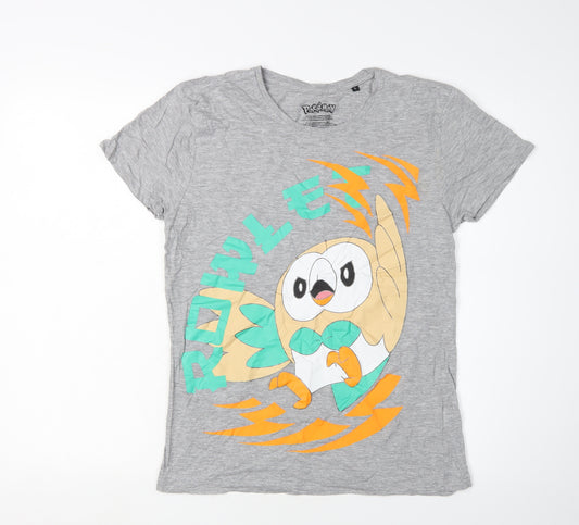 Front view of Bioworld Pokémon Grey Graphic T-Shirt unisex adults small