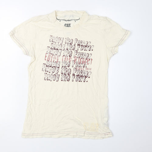 CAT Men's Beige Graphic Print Medium T-Shirt
