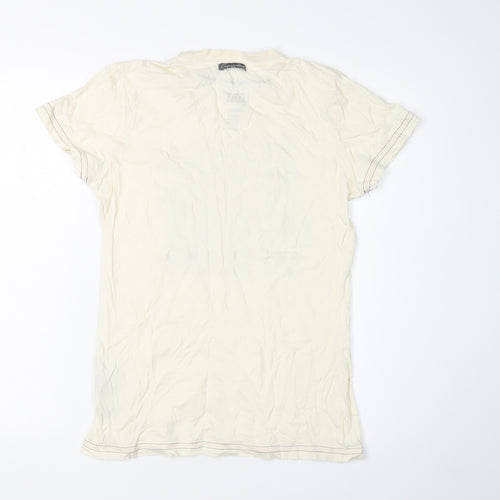 CAT Men's Beige Graphic Print Medium T-Shirt