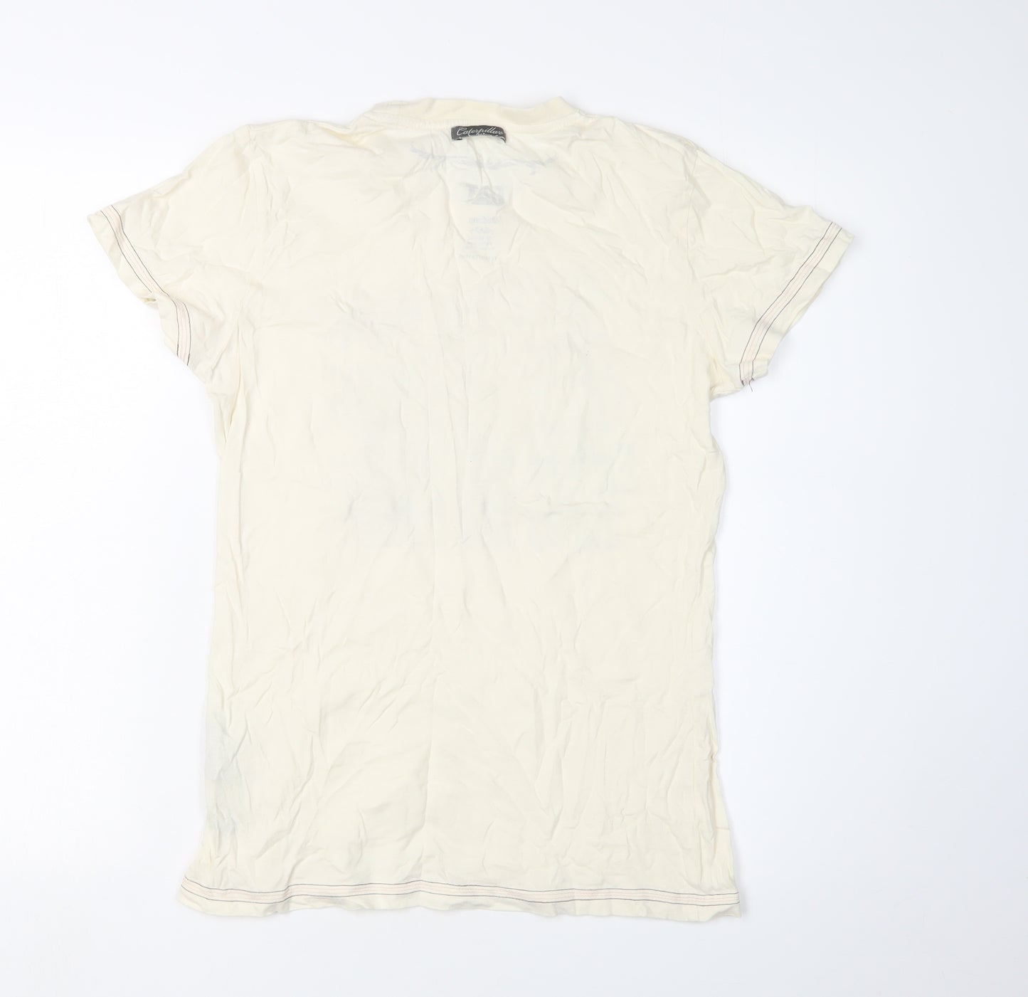 CAT Men's Beige Graphic Print Medium T-Shirt