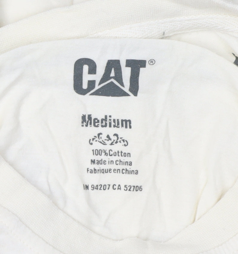 CAT Men's Beige Graphic Print Medium T-Shirt