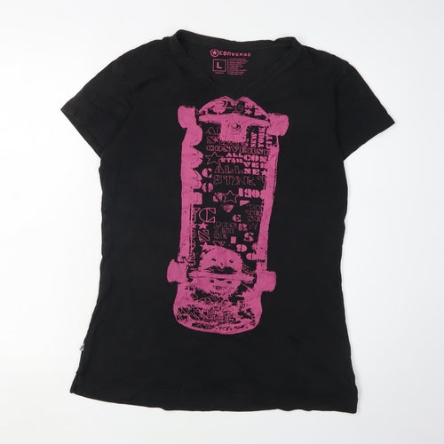 Converse Unisex Black T-Shirt L V-Neck Casual