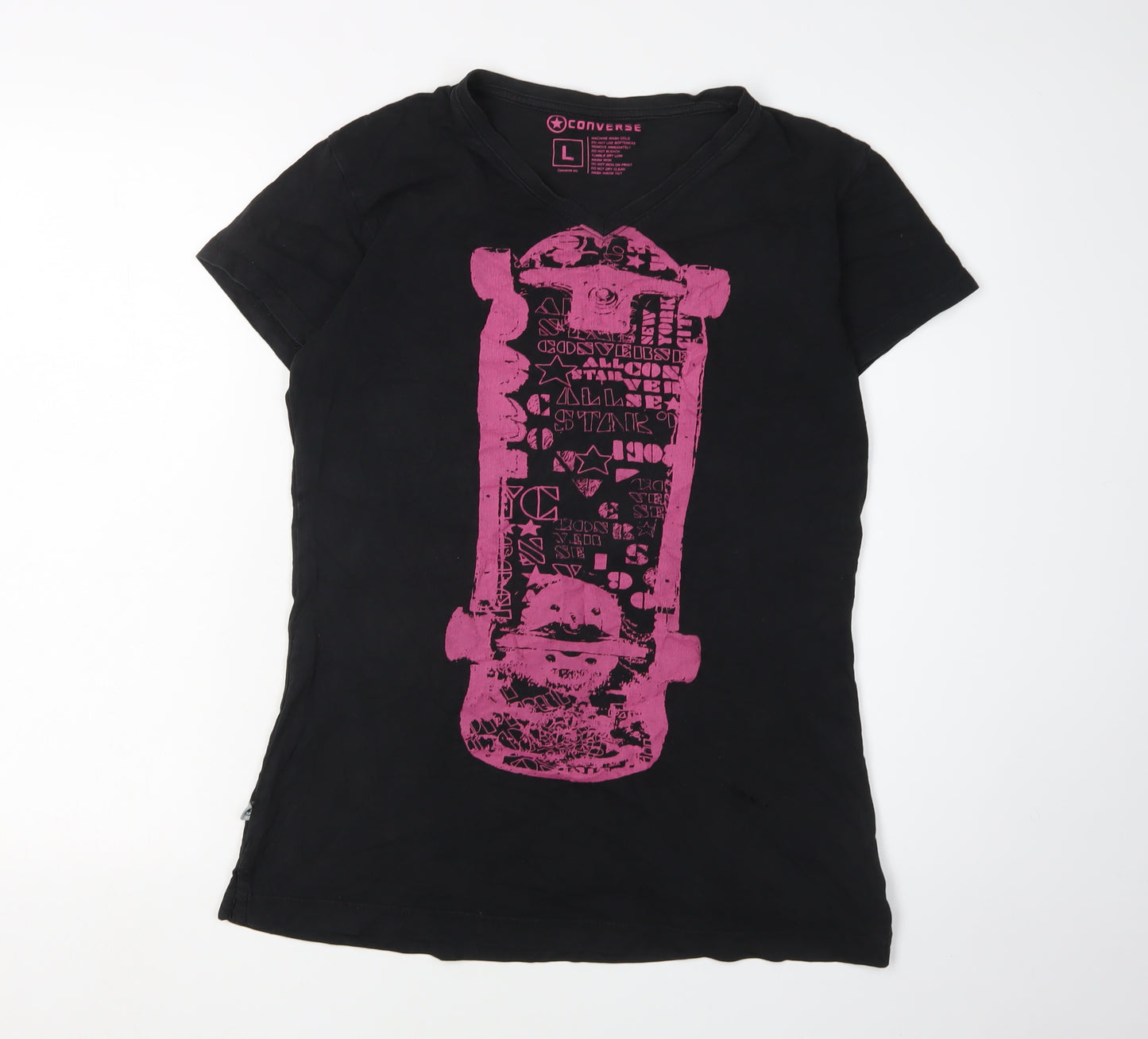 Converse Unisex Black T-Shirt L V-Neck Casual
