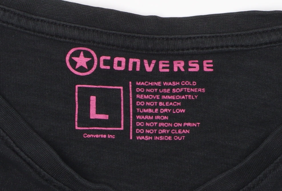 Converse Unisex Black T-Shirt L V-Neck Casual