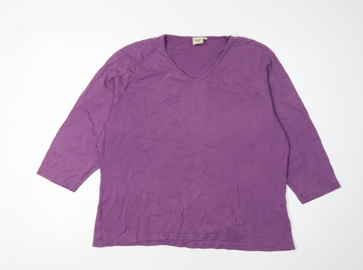 Cotton Traders Women's Purple V-Neck T-Shirt Size 22