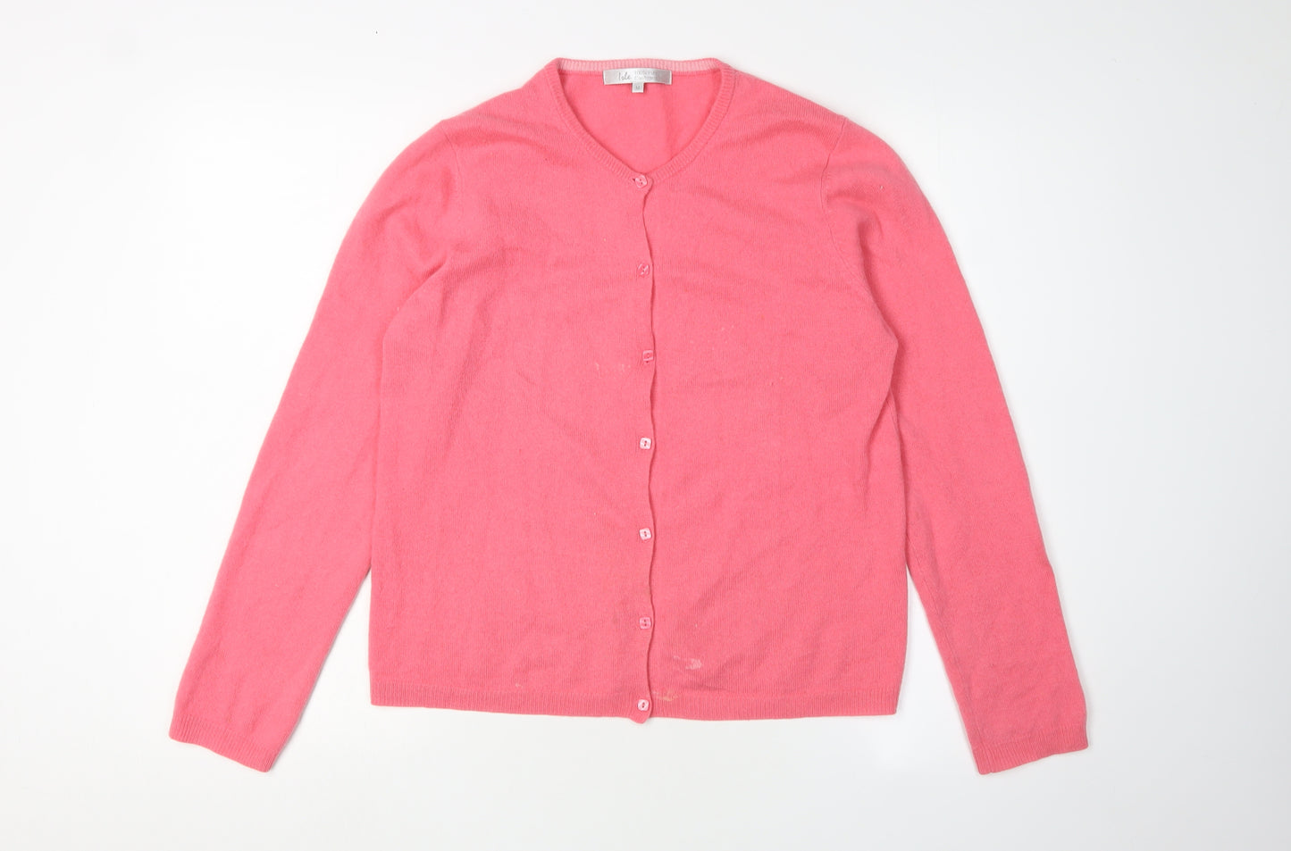 Isle Pink Cashmere Women's Medium Cardigan V-Neck Jumper