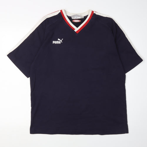 Puma Men's Blue V-Neck T-Shirt, Size L, Casual Wear