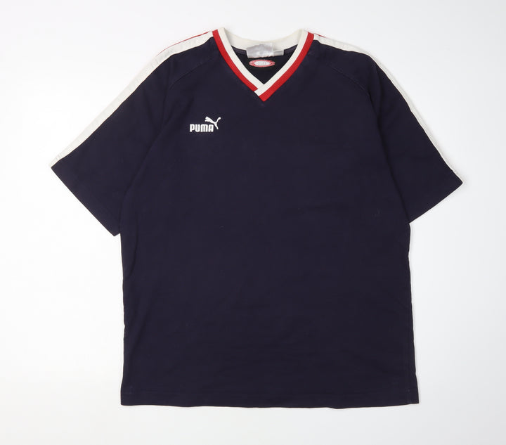 Puma Men's Blue V-Neck T-Shirt, Size L, Casual Wear