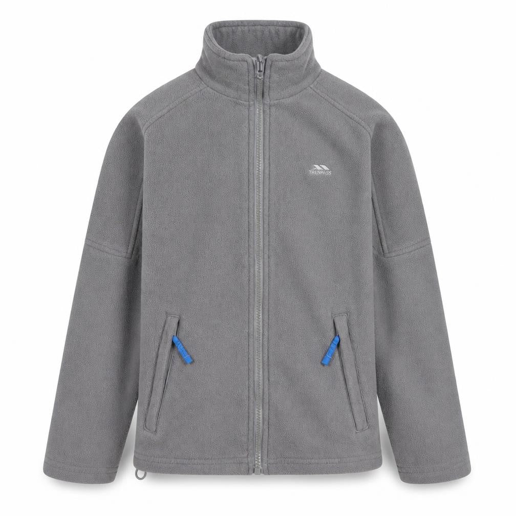 Front view of Trespass boys’ grey fleece long sleeve jacket 11-12 years