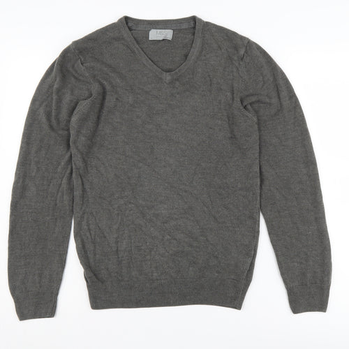Marks and Spencer Men's Grey V-Neck Pullover Jumper S
