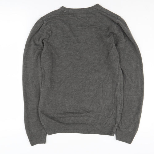Marks and Spencer Men's Grey V-Neck Pullover Jumper S