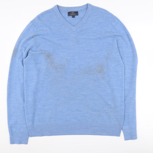 BHS Men's Blue V-Neck Pullover Jumper - Size L