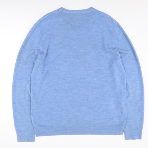 BHS Men's Blue V-Neck Pullover Jumper - Size L