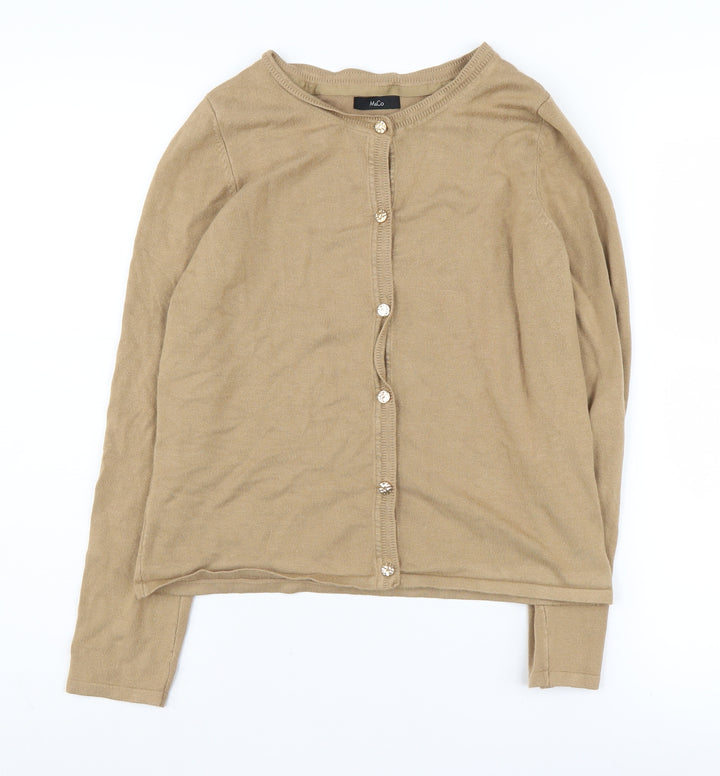 M&Co Women's Beige Cardigan Medium Round Neck