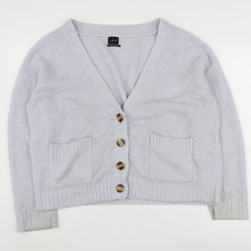 Out From Under Women's Grey Cardigan, S, V-Neck, Button