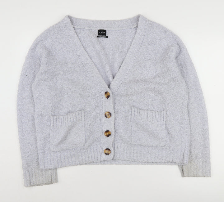 Out From Under Women's Grey Cardigan, S, V-Neck, Button