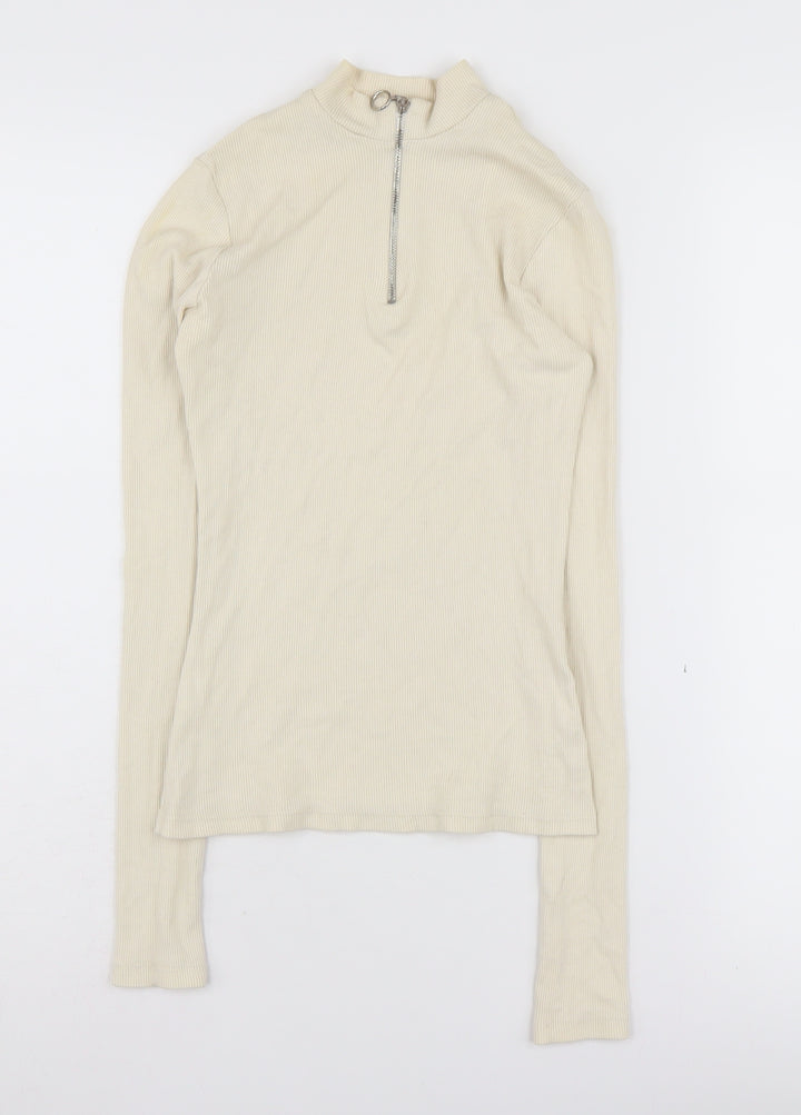 Pull&Bear Beige Women's Henley Sweatshirt Size 8