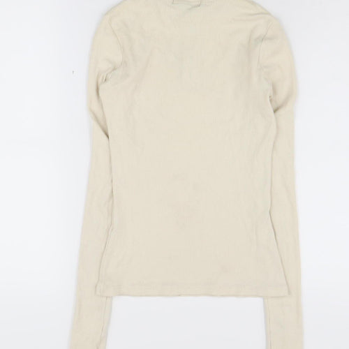 Pull&Bear Beige Women's Henley Sweatshirt Size 8