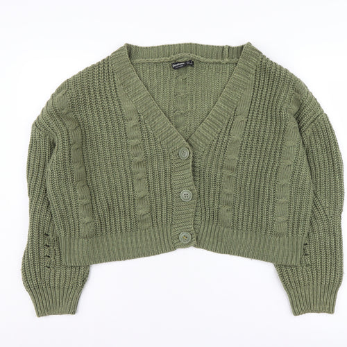 Stradivarius Women's Green Cardigan, Size S, Chunky-Knit