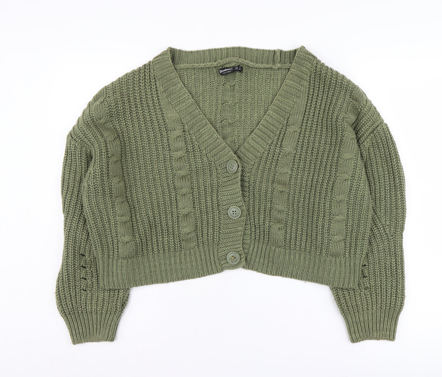 Stradivarius Women's Green Cardigan, Size S, Chunky-Knit