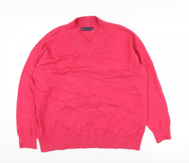 Marks and Spencer Women's Red V-Neck Jumper, Medium