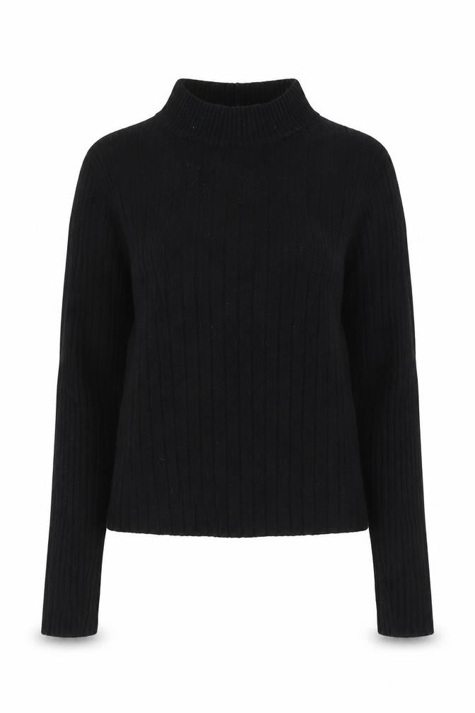 Front view of Bershka Women's Black High Neck jumper