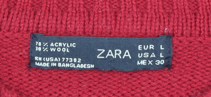 Zara Women's Red Crew Neck Pullover Jumper, Size L